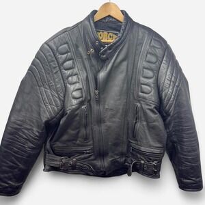 Force Genuine Leather Motorcycle Jacket Mens 48 Black‎ Padded Biker Cafe Racer